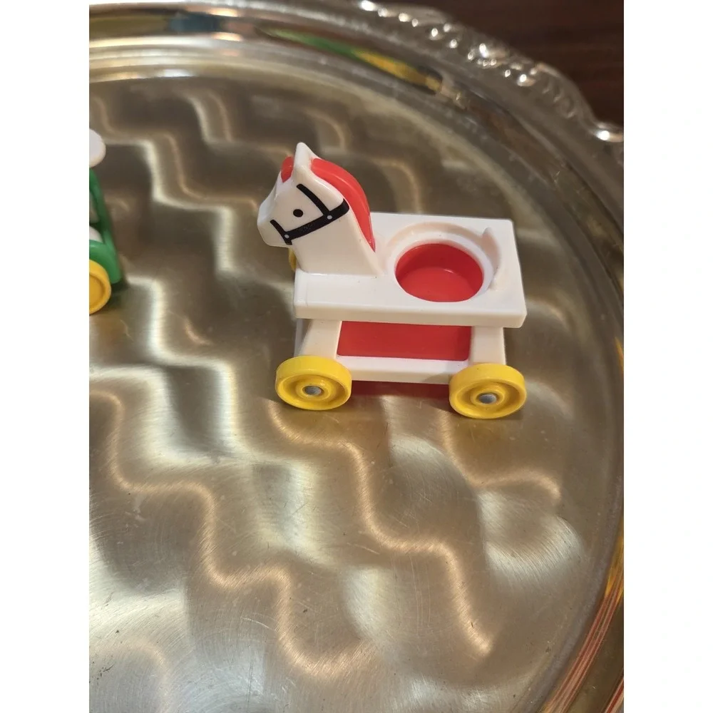 vintage Fisher-Price Little People Set Of Two, Horse And Car